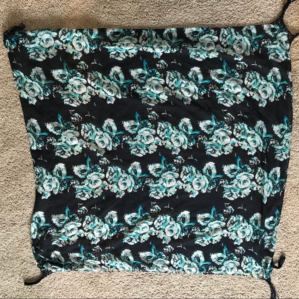 Aqua and navy floral scarf